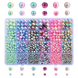 Perles acrylique imitation arc-en-ciel, perles de sirène gradient, sans trou, ronde, couleur mixte, 4mm / 6mm / 8mm / 10mm, environ 1068 pcs / boîte