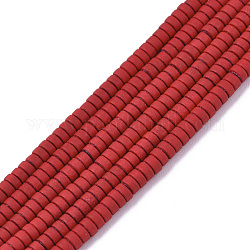 Rocíe no magnéticos hematites filamentos sintético pintadas, abalorios heishi, Disco redondo plano, rojo, 2x1mm, agujero: 0.8 mm, aproximamente 330~335 pcs / cadena, 15.94 pulgada (40.5 cm)