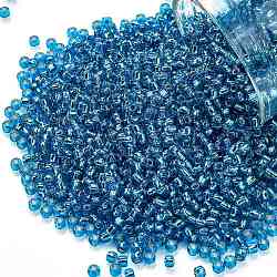 Toho perline rotonde, perline giapponesi, (23c) foderato argento acquamarina scuro, 11/0, 2.2mm, Foro: 0.8 mm, circa 5555pcs/50g