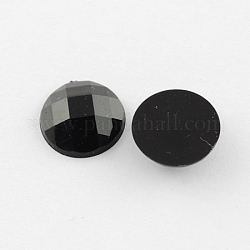 Acrylic Rhinestone Cabochons, Flat Back, Faceted, Half Round, Black, 8x3mm