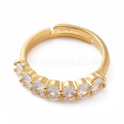 Anello regolabile con zirconi, gioielli in vero ottone placcato oro 18k per le donne, piombo & cadimo libero, chiaro, diametro interno: 16.4~20mm