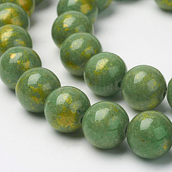 Natur Mashan Jade Perlen Stränge, mit Goldpulver, gefärbt, Runde, grün, 6 mm, Bohrung: 1 mm, ca. 62 Stk. / Strang, 16 Zoll