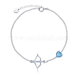 925 Sterling Silber Charme Armbänder, mit Glasimitat Stein & Kabelketten, Konstellationen / Sternbild, Schütze, Deep-Sky-blau, Silber