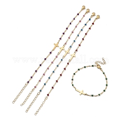 Ion Plating(IP) 304 Stainless Steel with Enamal Chain Bracelets, Mixed Color, 7-1/4 inch(18.5cm)
