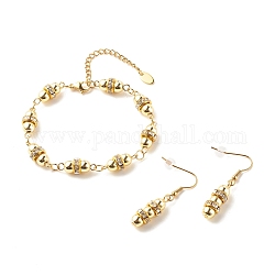 Set di gioielli con perline di ematite sintetica, Bracciale a catena in ottone con strass e orecchini pendenti da donna, oro, 7-3/8 pollice (18.7 cm), 42mm, ago :0.7mm
