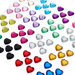 Ahadermaker 16 feuilles 16 couleurs autocollant strass acrylique transparent, coeur de gemmes de cristal stickers, bricolage nail art, voiture, décoration de téléphone portable, coeur à facettes, couleur mixte, 20x25x4.5mm, 5pcs / feuille, 1 couleur/feuille