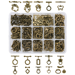 Сплавочные застежка тоггл тибетского стиля, разнообразные, античная бронза, 14x10.8x3 см, 120 комплект / коробка