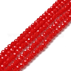 Opaque Solid Color Crystal Glass Rondelle Beads Strands, Faceted, Red, 3.5x2.5~3mm, Hole: 1mm, about 138pcs/strand, 12.9 inch