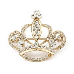 Rhinestone Crown Brooch Pins, Alloy Badge for Backpack Clothes, Golden, 37x40.5x15mm