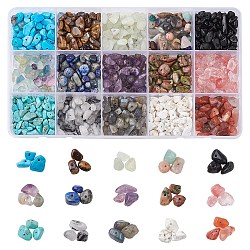 180g 15 styles de perles de pierres précieuses mixtes naturelles et synthétiques, puce, mélangé teint et non teint, 5~8x5~8mm, Trou: 1mm, 12g / style