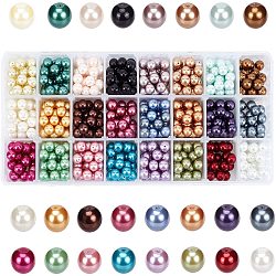 Cuentas redondas de perlas de vidrio teñidas ecológicas, color mezclado, 8mm, agujero: 1.2~1.5 mm, acerca 30pcs / compartimento, 720 unidades / caja