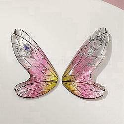 Pendentifs en résine transparente de couleur dégradée, breloques ailes de papillon avec feuille d'argent, perle rose, 19x11.5x2mm