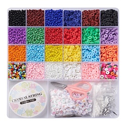 DIY Letter and Heishi Beaded Earring Bracelet Making Kit, Including Polymer Clay Disc & Glass Seed & Initial Acrylic Beads, Iron Earring Hooks, Scissors, Tweezers, Mixed Color, Polymer Clay Beads: 84g/box
