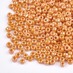 Perles de bricolage artisanales perles de rocaille de verre rondes lustrées de 12/0 couleurs opaques, orange foncé, taille: environ 2mm de diamètre, Trou: 1 mm, environ 3304 pcs/50 g