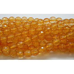 Synthetic Citrine Beads Strands, Dyed & Heated, Faceted, Round, 8mm, Hole: 1mm