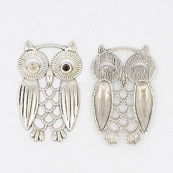 Zinc Alloy Pendants, Lead Free, Nickel Free and Cadmium Free, for Halloween, Owl, Antique Silver, Size: about 35mm long, 22mm wide, 2mm thick, hole: 3mm