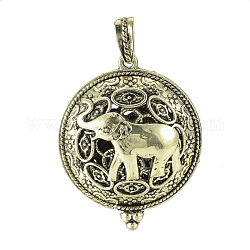 Pendentifs médaillon en alliage, avec magnétique, plat et circulaire avec éléphant, bronze antique, 43x35x18mm, Trou: 7x4mm
