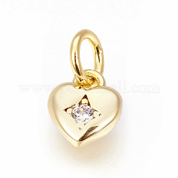 Ottone micro spianare fascino zirconi, cuore, oro, 7.5x6.5x2mm, Foro: 3~3.5 mm