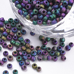 Abalorios de la semilla de cristal, estilo esmerilado, metálico, redondo, colorido, 2.3x1.5mm, agujero: 0.8 mm, aproximamente 30000 unidades / bolsa, aproximamente 450 g / bolsa