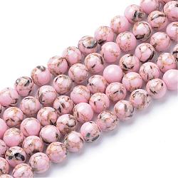 Turquoise synthétique et brins de perles de coquillage, teinte, ronde, rose, 4mm, Trou: 0.5mm, Environ 95 pcs/chapelet, 15.7 pouce