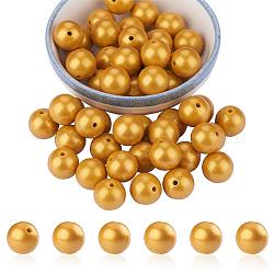 50 pièces perles de silicone perles rondes en caoutchouc 15mm perles d'espacement en vrac pour fournitures de bricolage bijoux fabrication de porte-clés, or, 15mm, Trou: 1.8mm