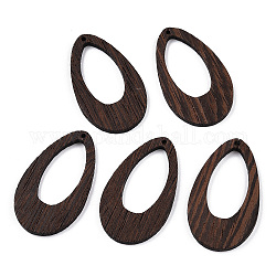 Colgantes de madera de wengué natural, sin teñir, encantos de lágrima hueca, coco marrón, 49x29x3.5mm, agujero: 1.8 mm