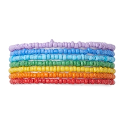 7 Stück Regenbogen-Stil Glas-Saatperlen-Armbänder-Sets für Frauen, Mischfarbe, 1/8 Zoll (0.3~0.35 cm), Innendurchmesser: 2-1/4 Zoll (5.7 cm), 7 Stück / Set