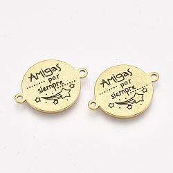 304 Stainless Steel Quote Links Connectors, with Enamel, Flat Round with Word, Golden, 21.5x16x1mm, Hole: 1.4mm