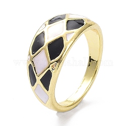 Сплав, эмаль палец кольцо, ромб шаблон, золотой свет, чёрные, 2.5 мм, размер США 7 1/4 (17.5 мм)