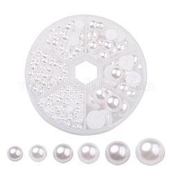 1caja de plástico abs imitación perla cúpula cabujones, semicírculo, blanco, 4~12x2~6mm, aproximamente 690 unidades / caja