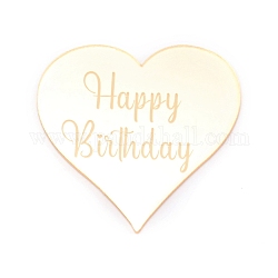 Ornements acryliques thème anniversaire, coeur avec mot joyeux anniversaire, pour la décoration de gâteaux, or, 46x49x1.5mm