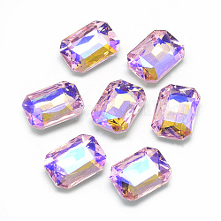 Cabujones de cristal con rhinestone, espalda plateada, facetados, color de ab chapado, octágono rectángulo, rosa perla, 14x10x4.5mm