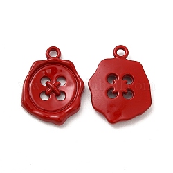 Spray Painted Alloy Pendants, Button Charm, Red, 21x16x3mm, Hole: 1.8mm