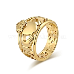 Anillos de dedo huecos de acero de titanio para hombres y mujeres., anillo claddagh con corona de corazón, dorado, nosotros tamaño 12 (21.4 mm)