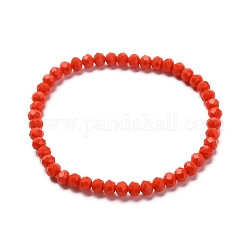 Faceted Glass Rondelle Beads Stretch Bracelet for Kid, Opaque Solid Color Glass Bracelet, Orange Red, 4x3.5mm, Inner Diameter: 1-7/8 inch(4.8cm)