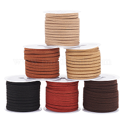 PandaHall Elite 6 Rolls 6 Colors Faux Suede Cord, Faux Suede Lace, Mixed Color, 3x1.5mm, about 5.47 Yards(5m)/roll, 1 roll/color