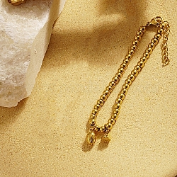 Bracelet à breloques fleur de lotus en acier inoxydable avec perles rondes, véritable 18k plaqué or, 6-1/4 pouce (16 cm)