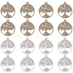 PandaHall Elite 60 pcs Tibetan Style Alloy Pendants Life Tree Necklace Pendant Flat Round with Tree Pattern Charms,Jewelry Findings