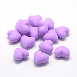 Пищевые экологически чистые силиконовые фокусные шарики, жевательные бусины для чайников, DIY уход за ожерельем, сердце, средне фиолетовый, 19x20x12 мм, отверстие : 2 мм