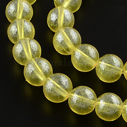 Transparent Spray Painted Glass Bead Strands, Round, Yellow, 8mm, Hole: 1.3~1.6mm, about 104pcs/strand, 32.7 inch
