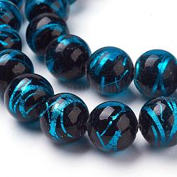 Fili di perline in lamina d'argento fatti a mano, tondo, dodger blu, 12mm, Foro: 2 mm, 30 pcs / Filo, 13.58 pollice