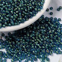 Perles rocailles miyuki rondes, Perles de rocaille japonais, (rr3743) fantaisie doublé vert aqua, 8/0, 3mm, Trou: 1mm, à propos 422~455pcs / bouteille, 10 g / bouteille