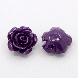 Synthetic Coral 3D Flower Rose Beads, Dyed, Indigo, 14x8mm, Hole: 1~1.4mm