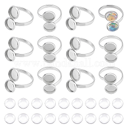 Unicraftale diy kit de fabricación de anillos tamaño 6 1/4 anillos de puño abiertos bandeja de bisel 304 anillos de dedo de acero inoxidable bases de anillos de cabujón con cabujones de vidrio anillos de metal juego de cúpulas de cabujón para hacer anillos