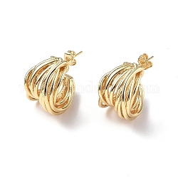 Brass Thick C-shape Stud Earrings for Women, Real 18K Gold Plated, 20x20x14mm, Pin: 0.8mm