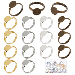 Sunnyclue 1 caja 52 uds 4 colores base de anillo ajustable anillos en blanco plano 10mm anillo de dedo espacios en blanco engaste oro plata cabujón bisel bandeja anillos para fornituras de joyería kit de fabricación de anillos artesanía diy principiantes mujeres