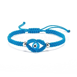 Плетеный браслет из бисера сглаз лэмпворк, регулируемый браслет дружбы для женщин, Плут синий, внутренний диаметр: 2-1/8~3-1/2 дюйм (5.3~8.8 см)