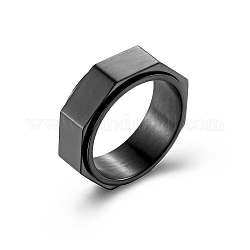 Einfacher, achteckiger, drehbarer Fingerring aus Titanstahl, Fidget Spinner Ring zur beruhigenden Sorgenmeditation, Schwarz, uns Größe 10 (19.8mm)