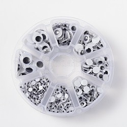 Plat noir et blanc tortiller plastique yeux écarquillés rondes cabochons artisanat scrapbooking bricolage accessoires de jouets, noir, 4~12x2~3mm, environ 860 pcs / boîte