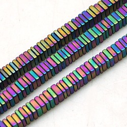 Non-magnetic Synthetic Hematite Beads Strands, Frosted, Square, Multi-color Plated, 3x1mm, Hole: 1mm, 15.7 inch